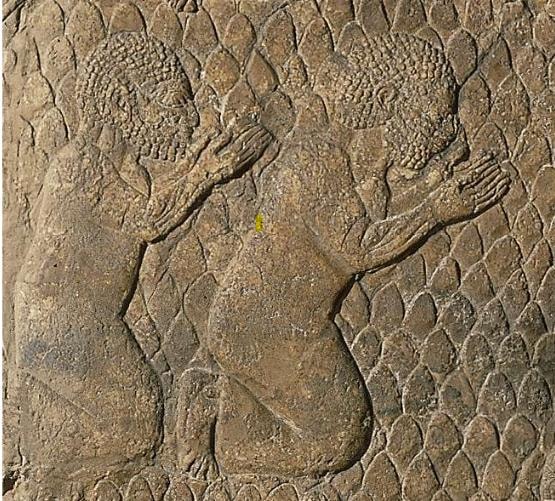 Full panel of the Lachish Relief showing Assyrian siege of Lachish with Judahite captives and soldiers